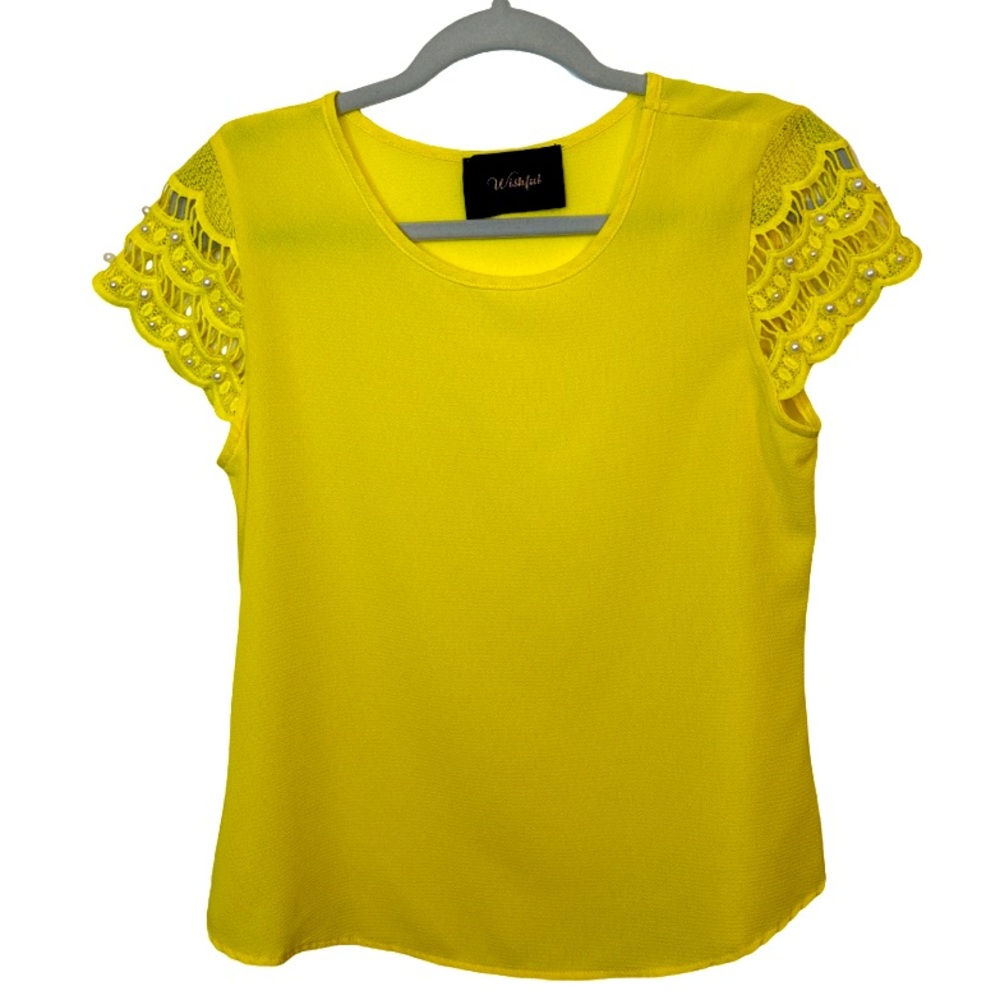 Wishful Women’s Pearl Sleeve Yellow Blouse